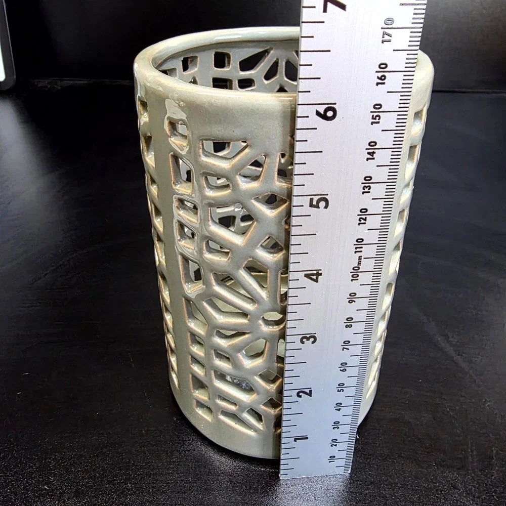 Unbranded Lattice Vase Sage Green Ceramic Geometric Cutout Decor 6.5in Starburst